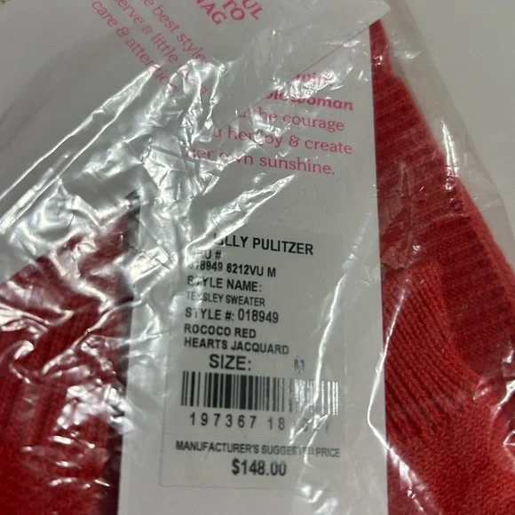 Lilly Pulitzer Red Tensley sweater with pink hearts - Picture 8 of 8